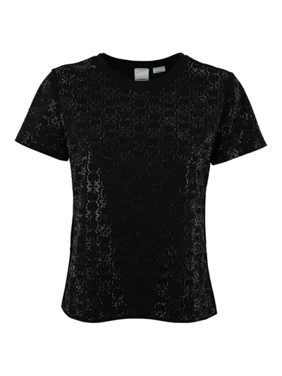 Pinko T-shirt With Logo Rhinestones In Black