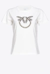 Pinko Cotton T-shirt With Frontal Love Birds Logo In Cloud White