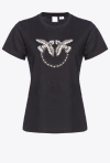 Pinko Love Birds-embellished Cotton T-shirt In Limo Black