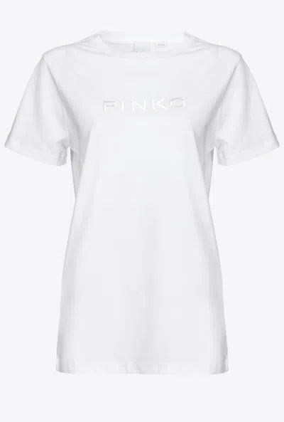 Pinko T-shirt With  Logo Embroidery In Bright White