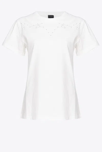 Pinko T-shirt With Rodeo Embroidery In Snow White