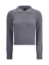 Pinko Rhinestone-decorated Collar Sweater In Gray