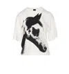 Pinko Crew Neck Short Sleeves Graphic Print Top In Gray