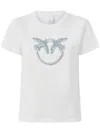 Pinko Embellished Love Birds T-shirt In Bianco-biancaneve