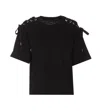 Pinko Lace-up Cotton T-shirt In Black