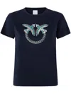 Pinko T-shirt With Crystal-embroidered Love Birds Logo In Blu Abisso