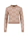 Pinko Crew Neck Top With Monogram Pattern In Neutral