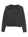 Pinko Rhinetone-embellished Collared Sweater In Green