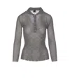Pinko Collared Crewneck With Distressed Profiles And Glitter Effect In Grey