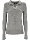 Pinko Collared Long Sleeve Textured Fabric Top In Grigio Pioggerella