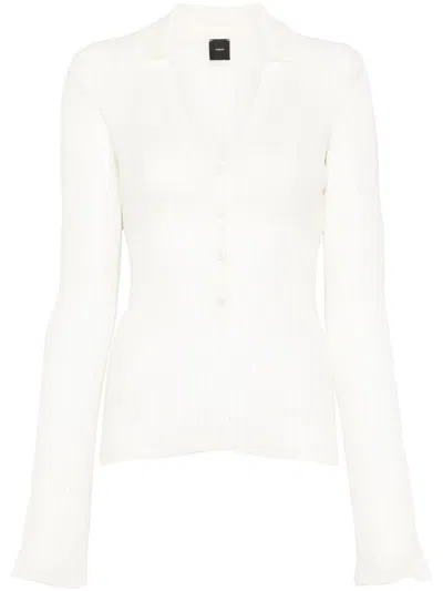 PINKO PINKO WHITE 'ANNAPURNA' POLO SHIRT SEMI-TRASPARENT