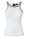 Pinko Ribbed Top With Bejewelled Embellishment In White