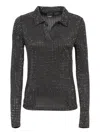 Pinko Black Rhinestone Polo Shirt In Black
