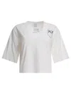 Pinko Graphic Print V-neck Short Sleeve Tops In White