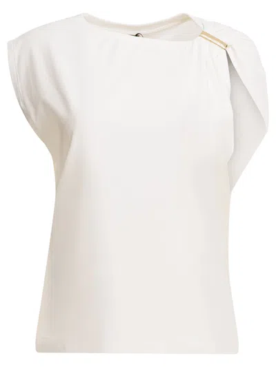 Pinko Sleeveless Relaxed Top Asymmetric Metal Detail In White