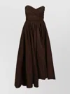Pinko Taffeta Dress Geometric Volumes In Brown