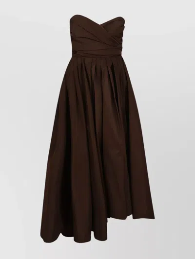 Pinko Taffeta Dress Geometric Volumes In Brown