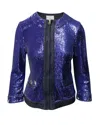 Pinko Tag Sequin Embellished Jacket In Blue Denim In Blue