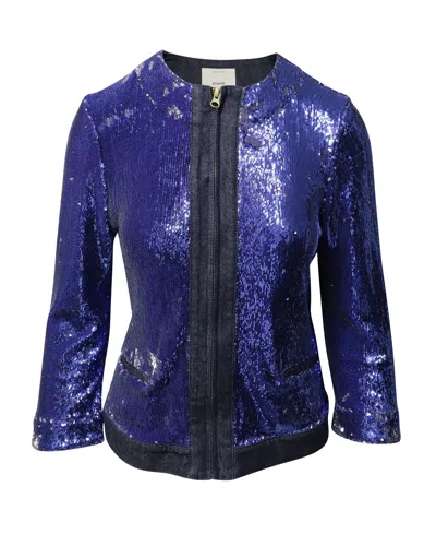 Pre-owned Pinko Tag Sequin Embellished Jacket In Blue Denim In Purple