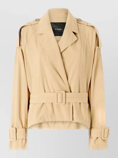 Pinko Tailored Blazer Belted Waist Epaulettes Detailing In Nude