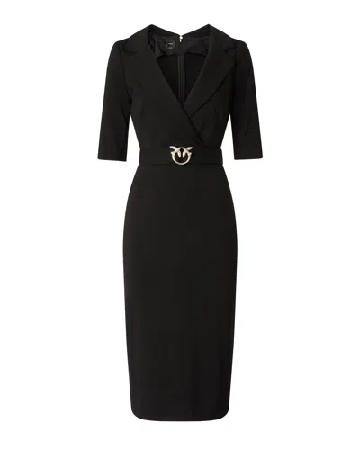 Pinko Tailored Blazer Midi Dress With Belt In Nero Limousine