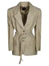 Pinko Viscose Canvas Jacket Belted Pockets In Brown
