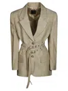 Pinko Viscose Canvas Jacket Belted Pockets In Brown