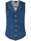 Pinko Tailored Blue Denim Gilet With Notched Lapel In Blue