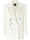 Pinko Tailored Double-breasted Blazer With Decorative Brooches In White