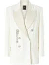 Pinko Tailored Double-breasted Blazer With Decorative Brooches In White