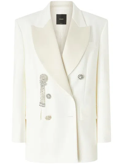 PINKO TAILORED DOUBLE-BREASTED BLAZER WITH DECORATIVE BROOCHES