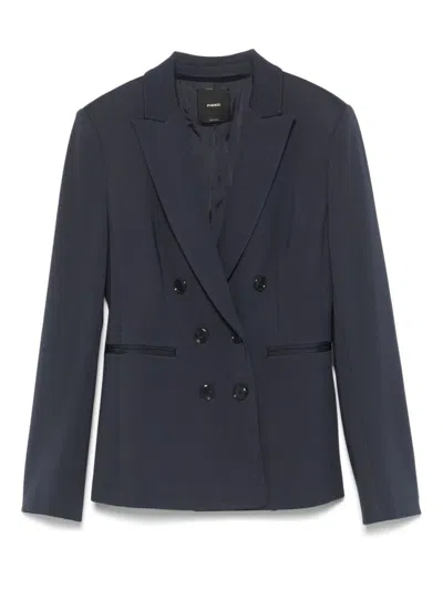 Pinko Tailored Double-breasted Blazer With Deep V-neckline In Blue