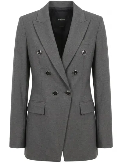 Pinko Tailored Double-breasted Blazer With Sharp Lapels And Prominent Buttons In Gray