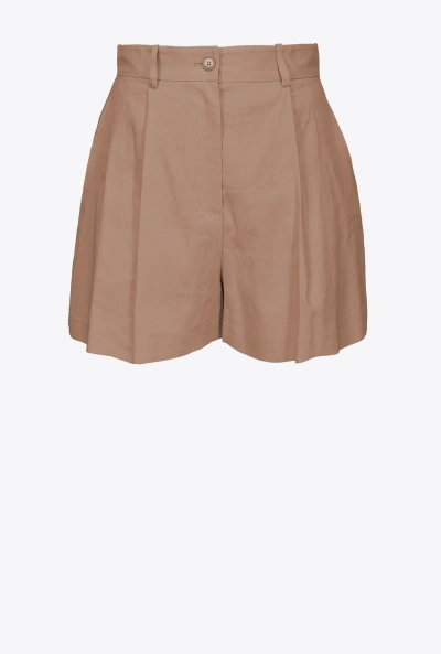 Pinko Tailored Linen Shorts In Tawny-brown Beige