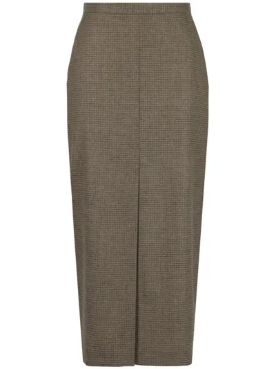 Pinko Tailored Midi Skirt With Subtle Check Pattern In Green
