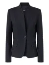 Pinko Tailored Pinstripe Blazer With Structured Shoulders In Black