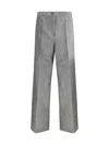 Pinko Modern Flamed Finish Wide Leg Trousers In Grigio Colomba Selvat.