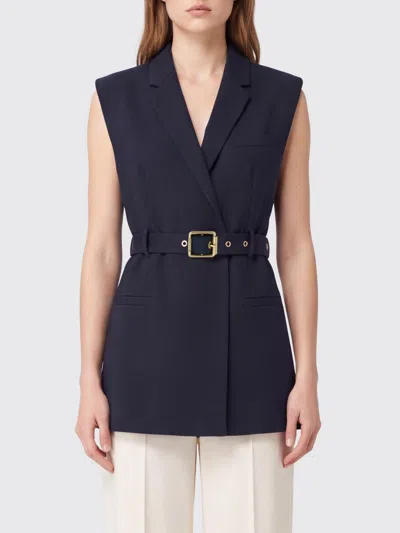 Pinko Tailored Wool-blend Waistcoat With Belt And Lapels In Blue