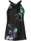 Pinko Sleeveless Satin Top With Floral Print In Black