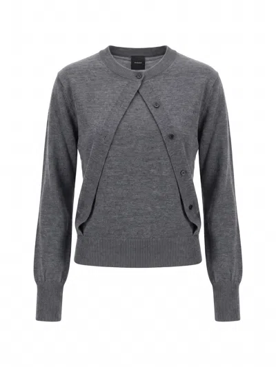 Pinko Sleeveless Sweater With Integrated Cardigan In Gray