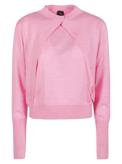 Pinko Tallin Wool-cashmere Asymmetrical Cropped Cardigan In Pink