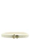 Pinko Love Birds Plaque Buckle Belt In Bianco Seta-antique Gold