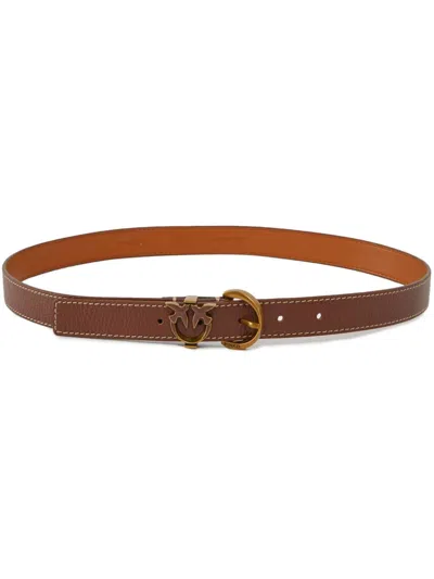 Pinko Tamboril H2.5 Leather Belt In Brown