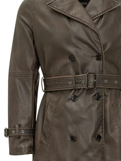 Pinko Tamerice Trench Coat In Marrone Caffe'