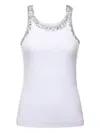 Pinko Ribbed Top With Bejewelled Embellishment In White