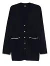 Pinko Long-sleeved Cardigan Sweater With Deep V-neck In Blue
