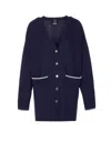 Pinko Long-sleeved Cardigan Sweater With Deep V-neck In Blue
