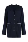 Pinko Long-sleeved Cardigan Sweater With Deep V-neck In Blue