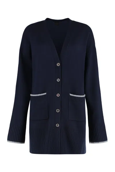 Pinko Tasmania Wool And Cashmere Cardigan In Blue