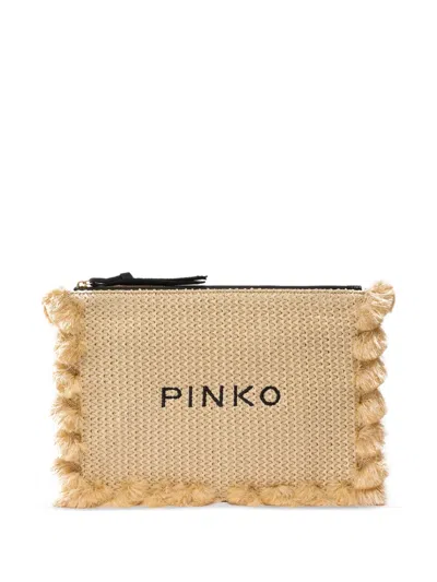 Pinko Tassel Top-zip Clutch Bag In Neutral